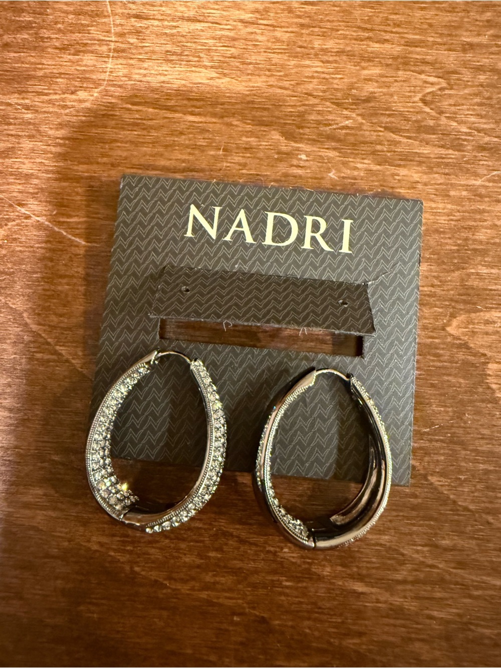 Nadri Gunmetal Pave Crystal-Embellished Oval Teardrop Hoop Earrings